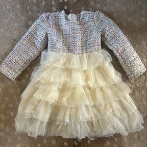 Lola + The Boys Multicolor Tweed and Cream Tulle Dress